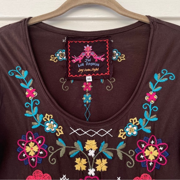 Johnny Was JWLA Joy Love Light Brown Multicolor Floral Embroidered Top Size XS - Picture 5 of 7